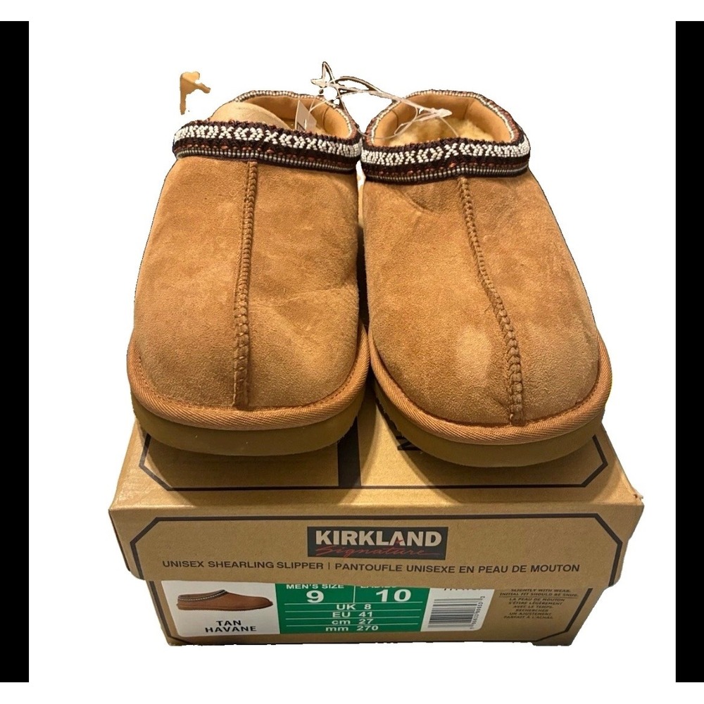 Kirkland Signature Unisex Shearling Slipper Tan Suede Men 9 Women 10 7771737